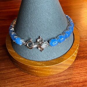 Djoy Sterling Silver Blue Jade Bracelet Elephant Charm 925